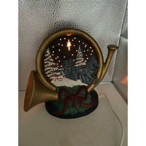 Vintage Lighted Christmas Horn‎ Scene with Horse Drawn Sleigh